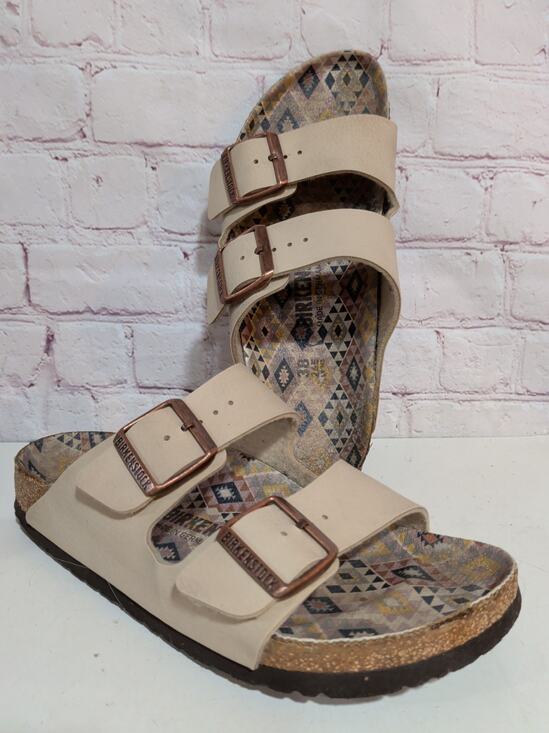 Birkenstock Shoes - Birkenstock Arizona Ecru Birko Flor Aztec Sole Sandals Slide Size 38 US 7 Narrow